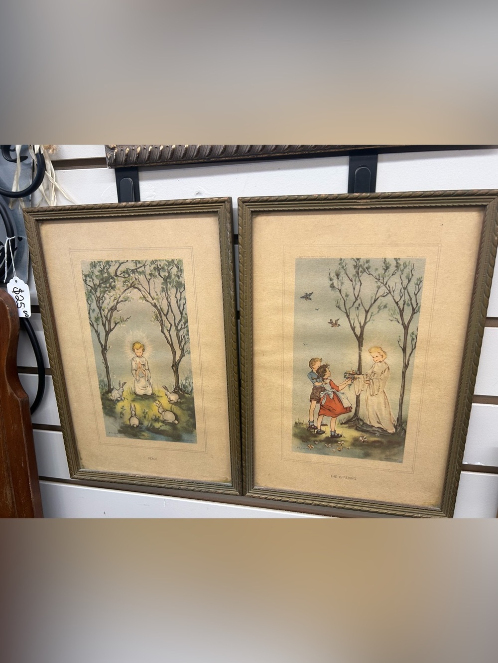 Vintage Style Beige Framed Nursery Art Prints (Pair) Decor